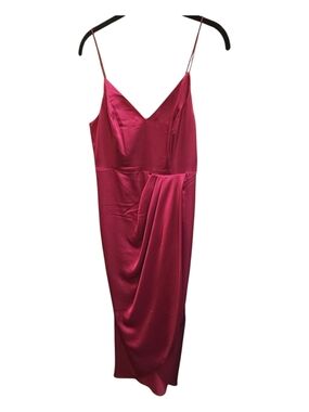 Express Satin Spaghetti Strap Midi Dress in Raspberry